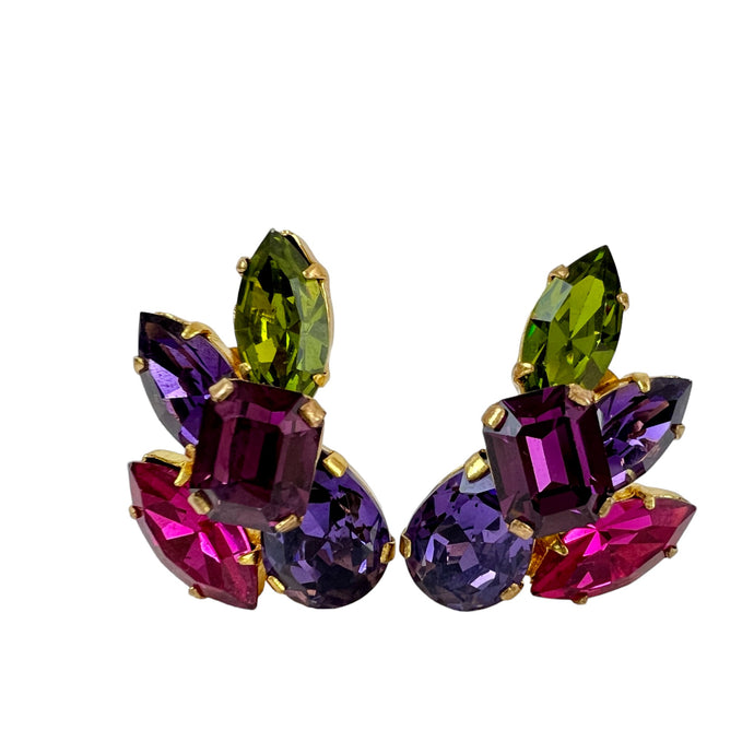 Tourmaline Colorful Crystal Multicolored Statement Clip Earrings