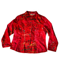 Load image into Gallery viewer, Chico&#39;s Embroidered Raw Silk Floral Art-to-Wear Jacket Size 2
