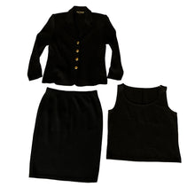 Load image into Gallery viewer, St John Black 3 Pieces Knit Skirt Suit Size 8
