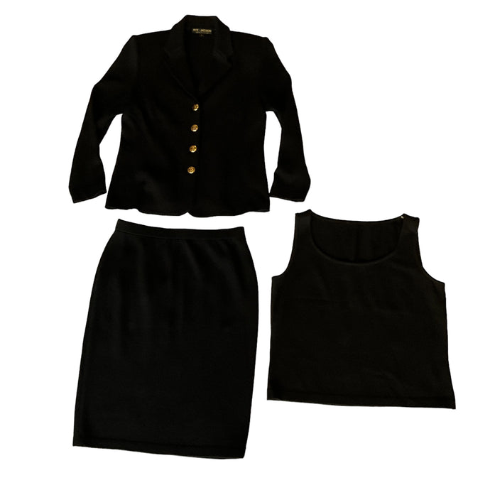 St John Black 3 Pieces Knit Skirt Suit Size 8