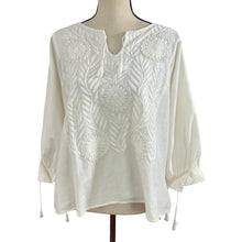 Load image into Gallery viewer, Vintage Peasant Tunic Embroidered White Floral Top Plus Size XL
