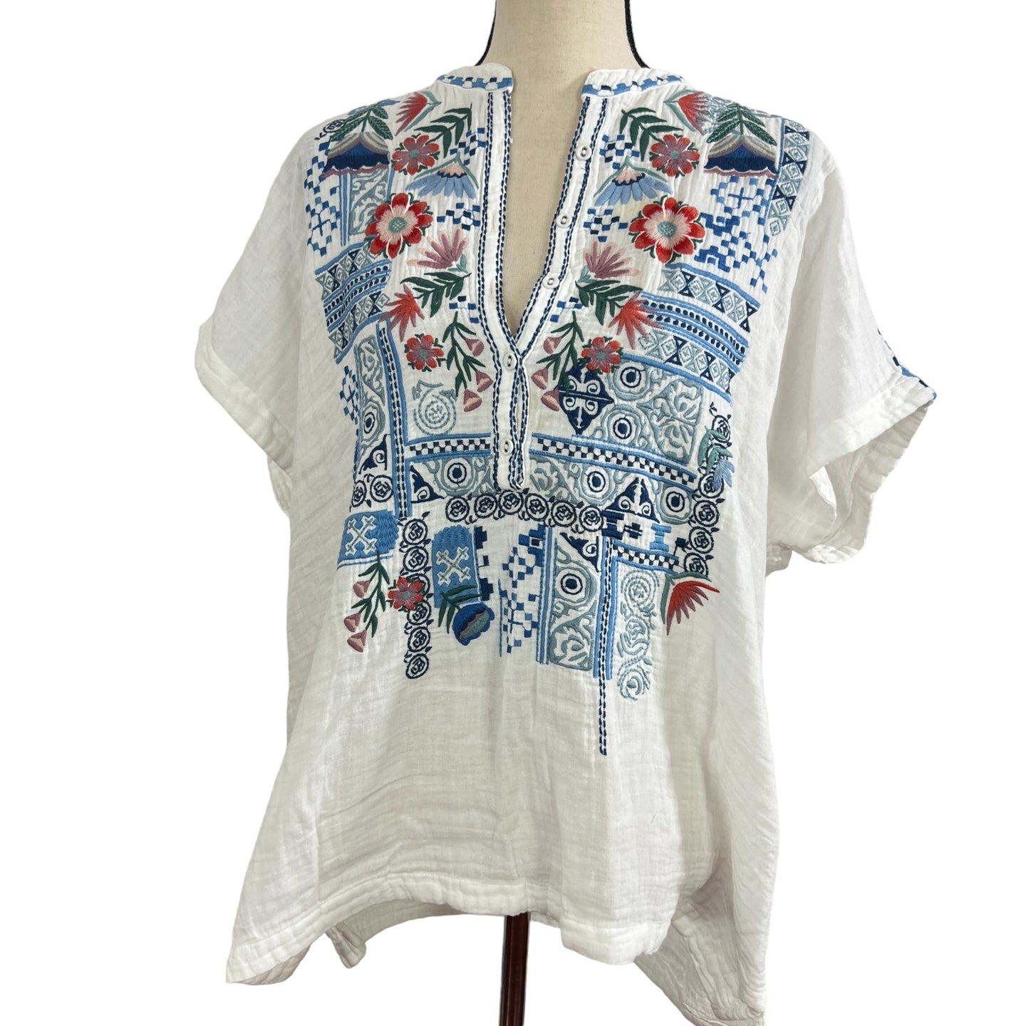 Johnny Was White Chrisley Cotton Embroidered Blouse XL