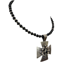 Load image into Gallery viewer, Vintage Silver Bead Choker Cross Pendant Necklace
