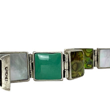 Load image into Gallery viewer, Vintage Monet Bracelet Cuff Silver Tone Panel Link Simulated Turquoise Enamel
