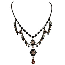 Load image into Gallery viewer, Michael Negrin Y-Drop Necklace Pink Crystal Flower Leaves 18&quot; Adjustable
