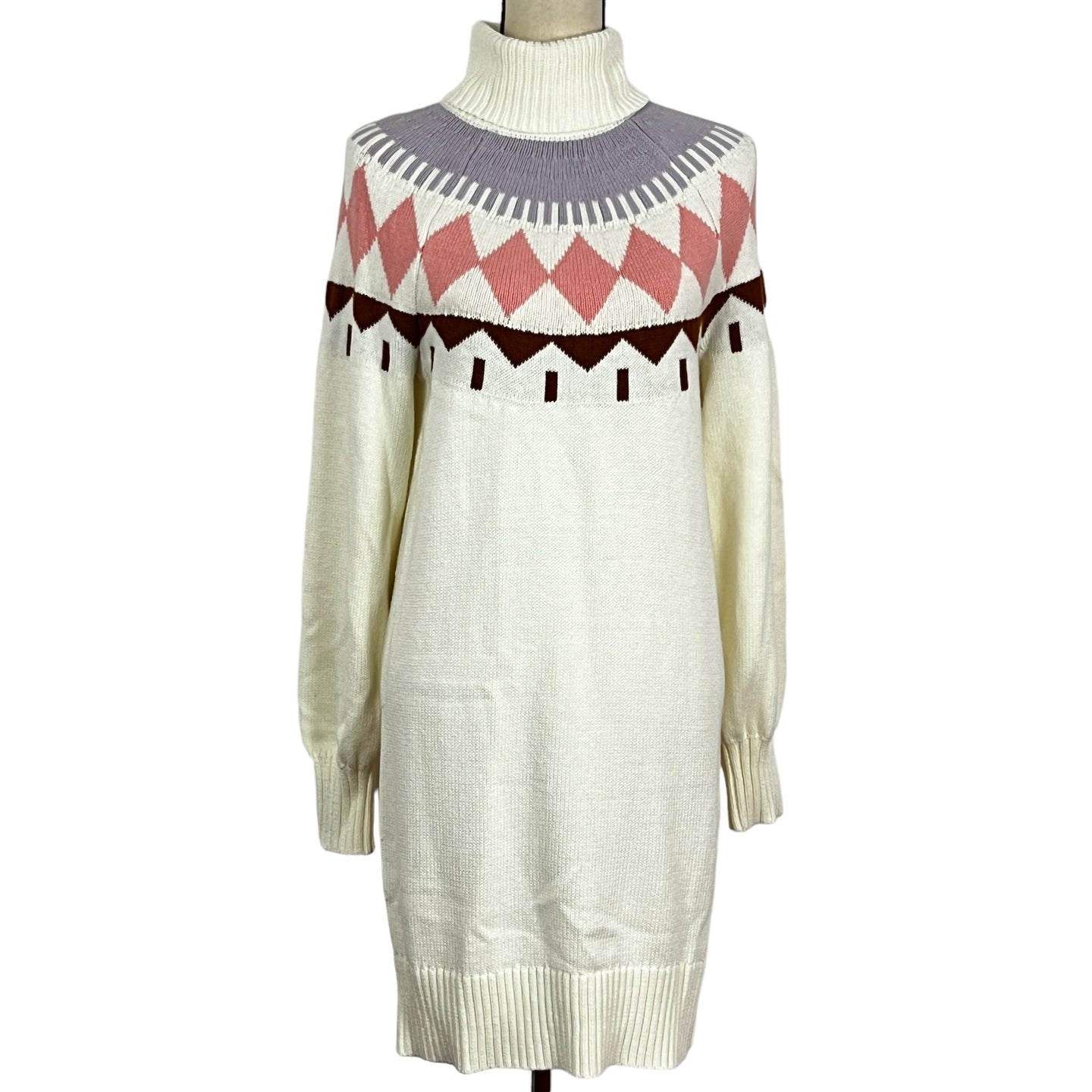 Fair Isle Cotton Wool Knit Turtleneck Sweater Dress Size Small