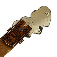 Load image into Gallery viewer, Vintage Western Tooled Leather Belt Silver Plate Buckle
