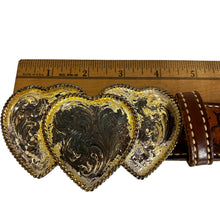 Load image into Gallery viewer, Vintage Western Tooled Leather Belt Silver Plate Buckle
