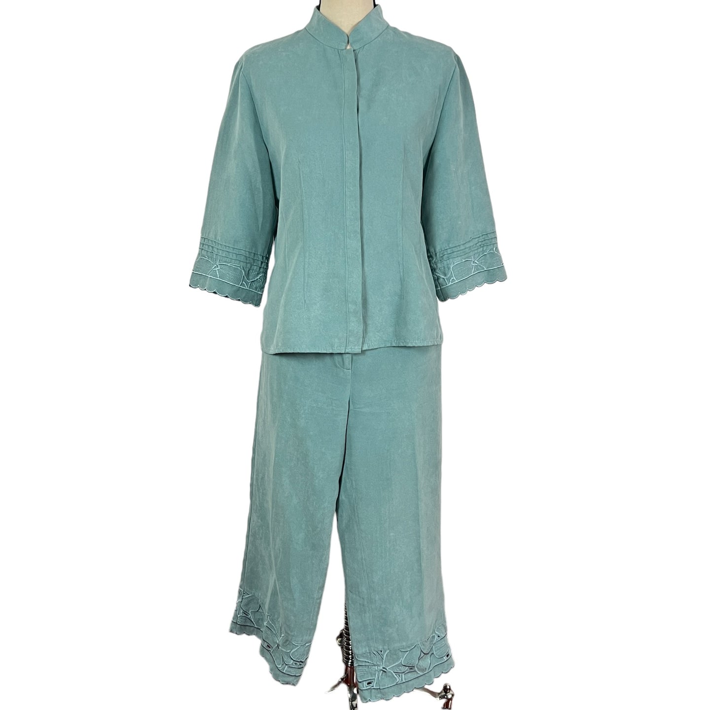 Turquoise Blue Women's Pants Set Embroidered Size 10