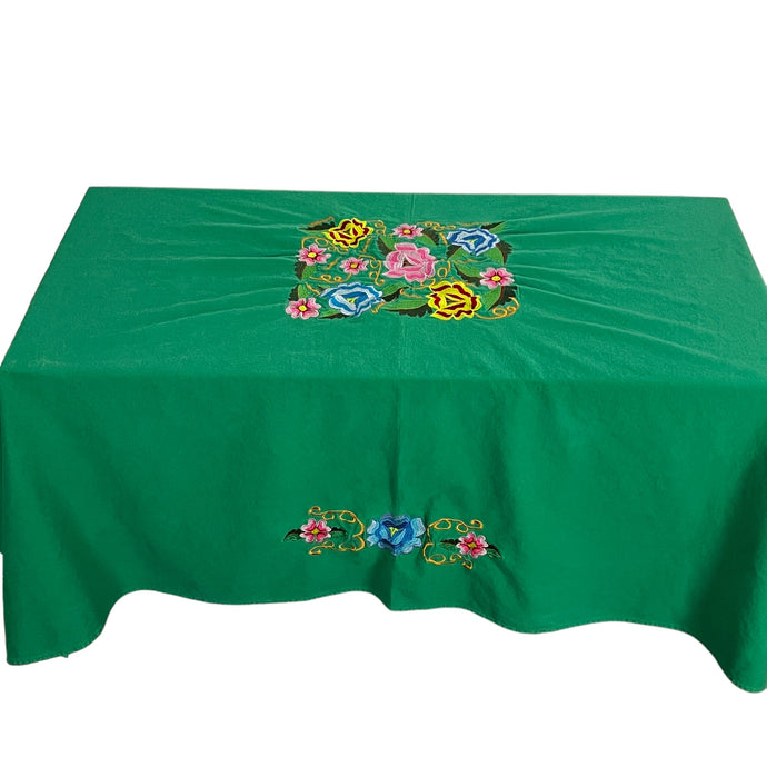 Vintage Embroidered Mexican Tablecloth Picnic Basket 67 x 58