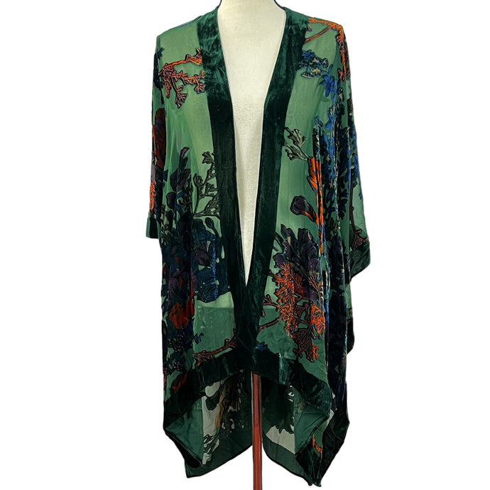 Kimono Cape Shawl Floral Velvet One Size
