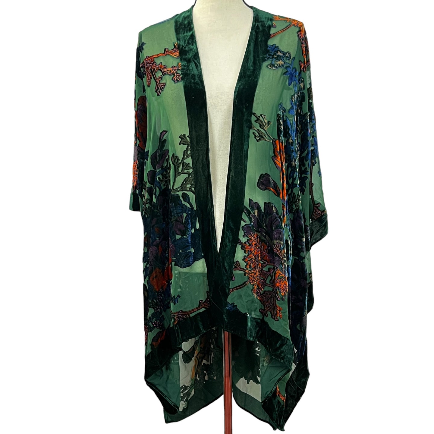 Kimono Cape Shawl Floral Velvet One Size