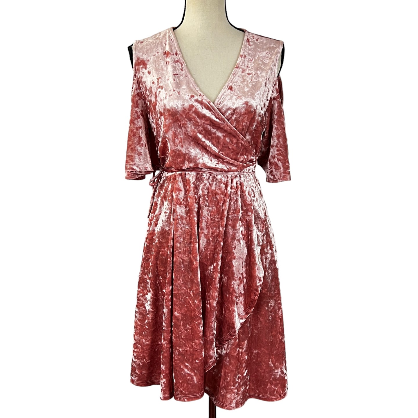 Pink Velvet Cold Shoulder Wrap Dress Size Medium 