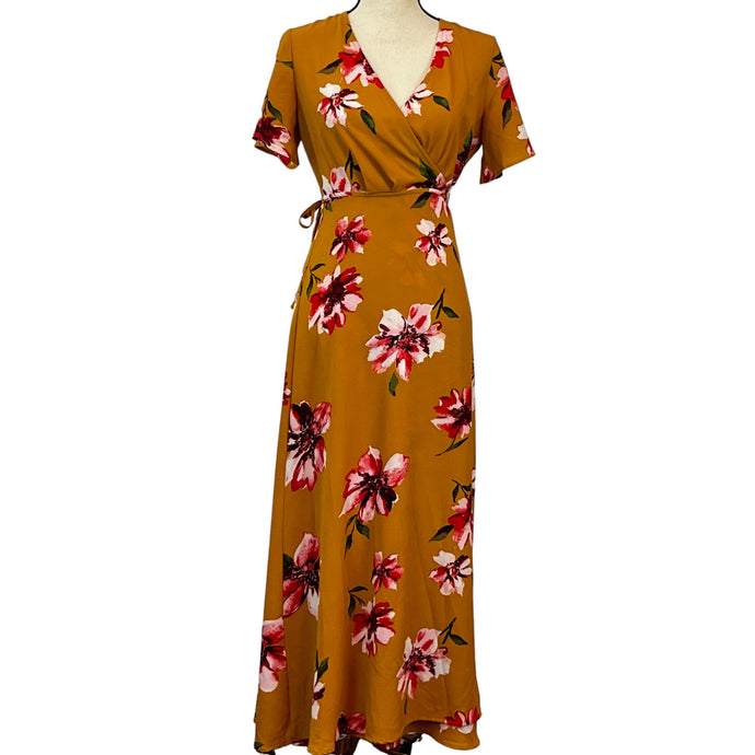 Yellow Floral Maxi Wrap Dress Size Small