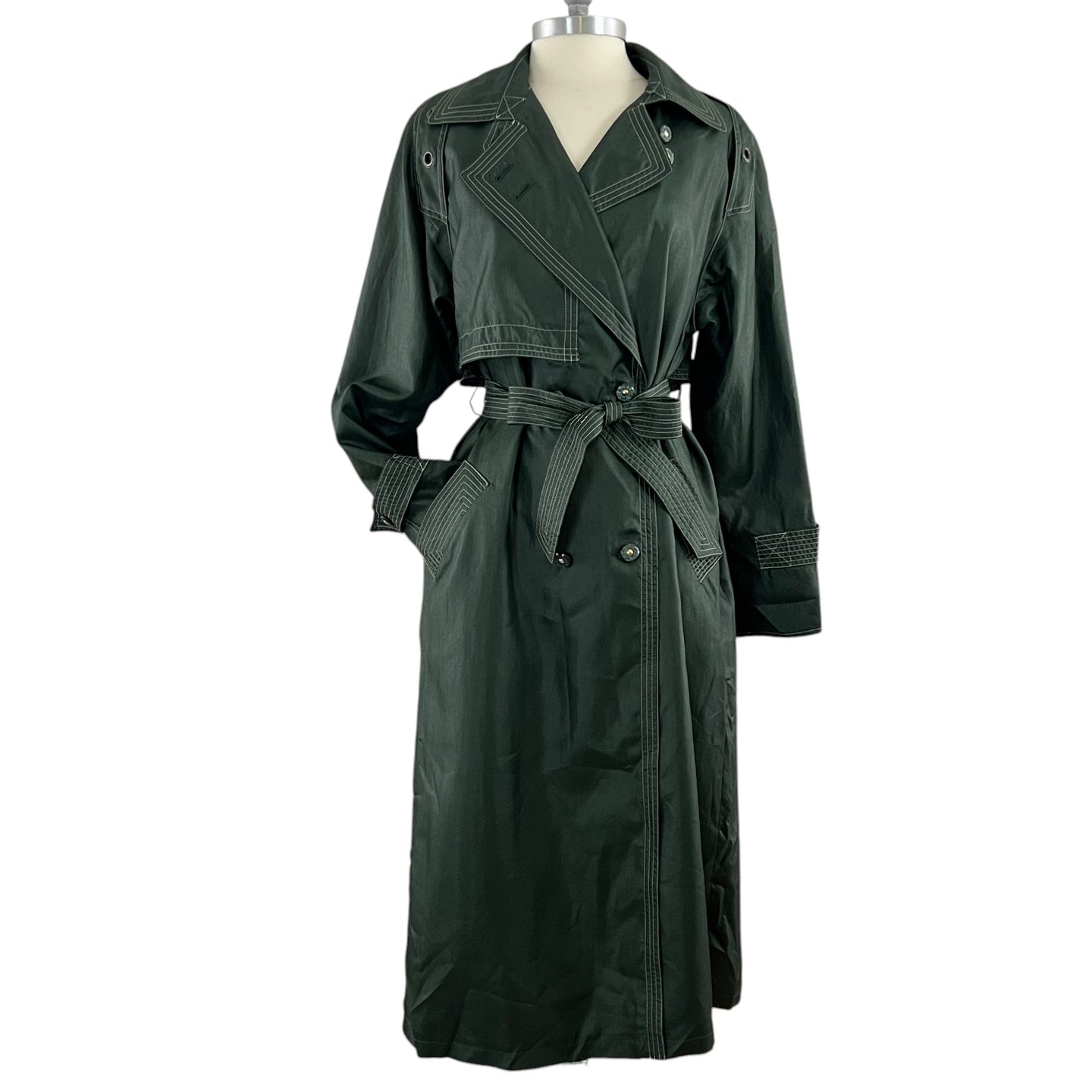 Womens 80s Full Length Green Trench Rain Coat Size 9/10 