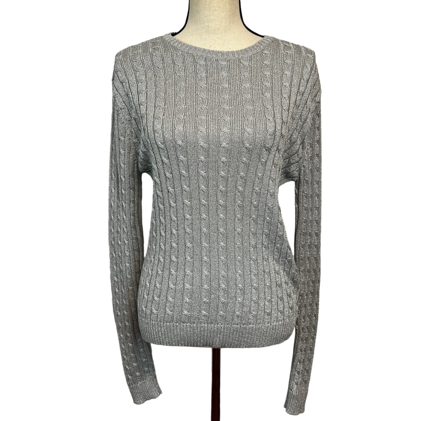 Silver Metallic Cable Knit Sweater Size XL