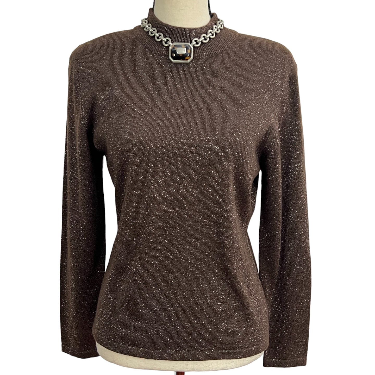Vintage Brown Metallic Cowl Neck Sweater Size Small