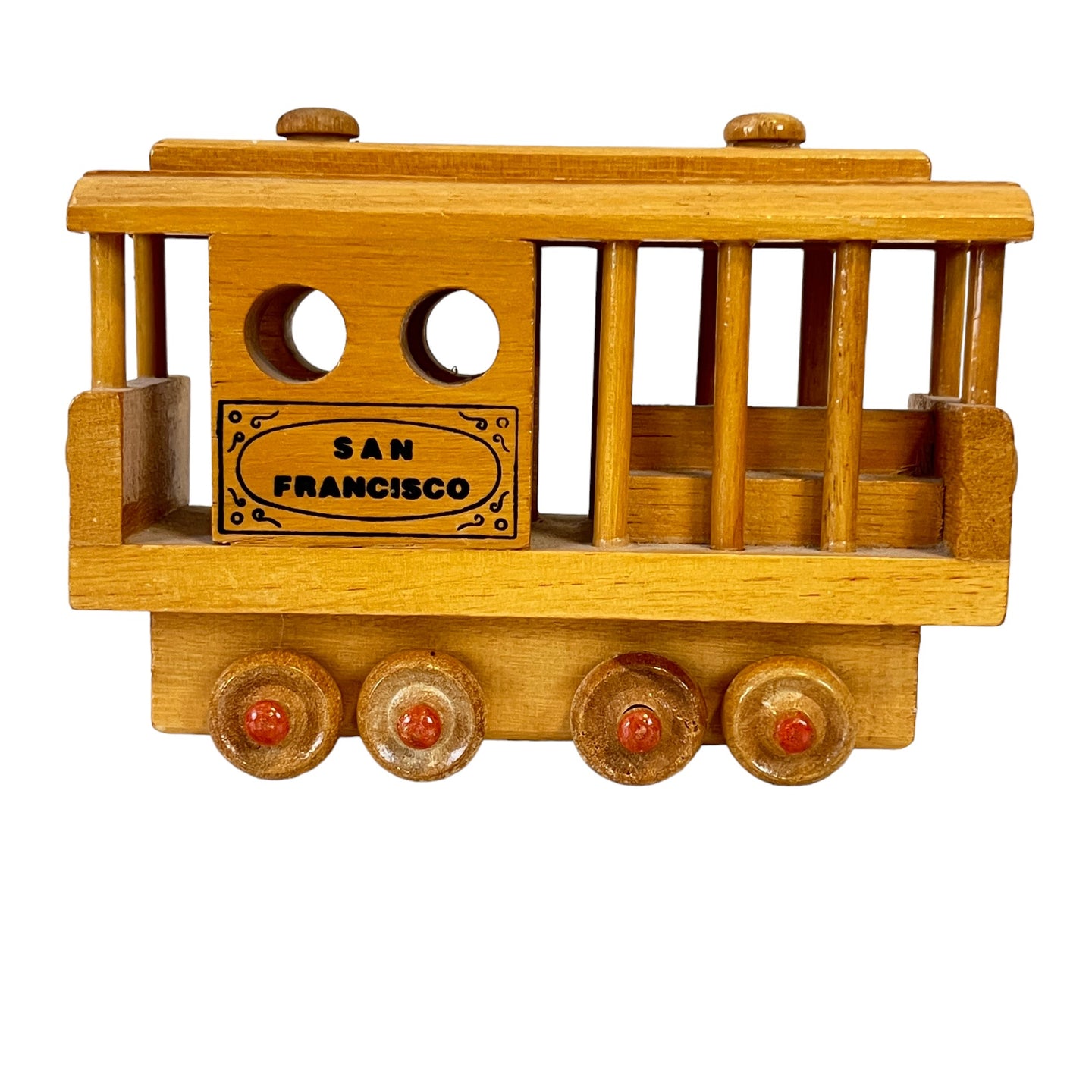 Vintage Wooden San Francisco Cable Car Toy on Wheels Souvenir 6.5 inch