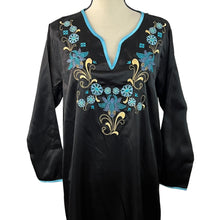 Load image into Gallery viewer, Vintage Anthony Richards Black Satin Embroidered Loungewear House Dress Medium
