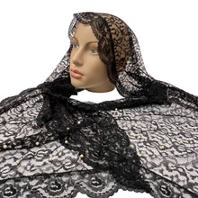 Load image into Gallery viewer, Scalloped Black Lace Rectangle Scarf
