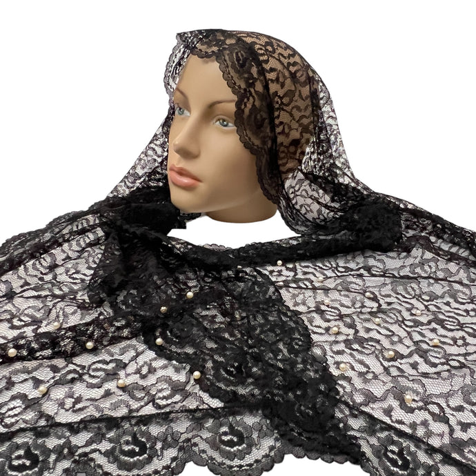 Scalloped Black Lace Rectangle Scarf