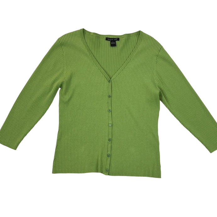 Vintage August Silk Green Long Sleeve V Neck Cardigan Top Size Large