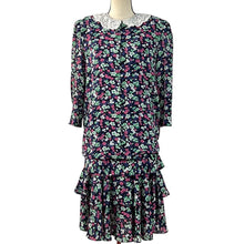 Load image into Gallery viewer, Vintage Lace Collar Cottage Core Floral Ruffle Dress Size 8
