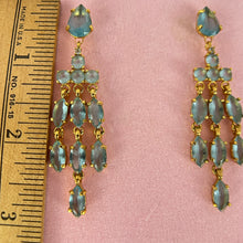 Load image into Gallery viewer, Camrose and Kross Audrey Hepburn Timeless Blue Rhinestone Long Dangle Earrings 3&quot; 
