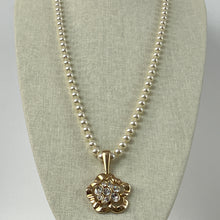 Load image into Gallery viewer, Vintage SAL Pearl Necklace with Gold Rhinestone Pendant 

