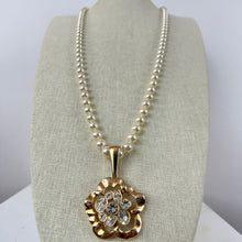 Load image into Gallery viewer, Vintage S.A.L. Faux Pearl Necklace with Gold Rhinestone Pendant  32&quot;
