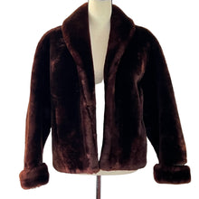 Load image into Gallery viewer, Vintage 50s Dark Brown Faux Fur Long Sleeve Crop Jacket Size Small
