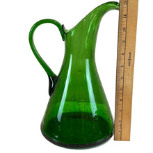 Load image into Gallery viewer, Blenko Glass Co Art Hand Blown Glass Floor Pitcher Applied Handle Lime Green 
