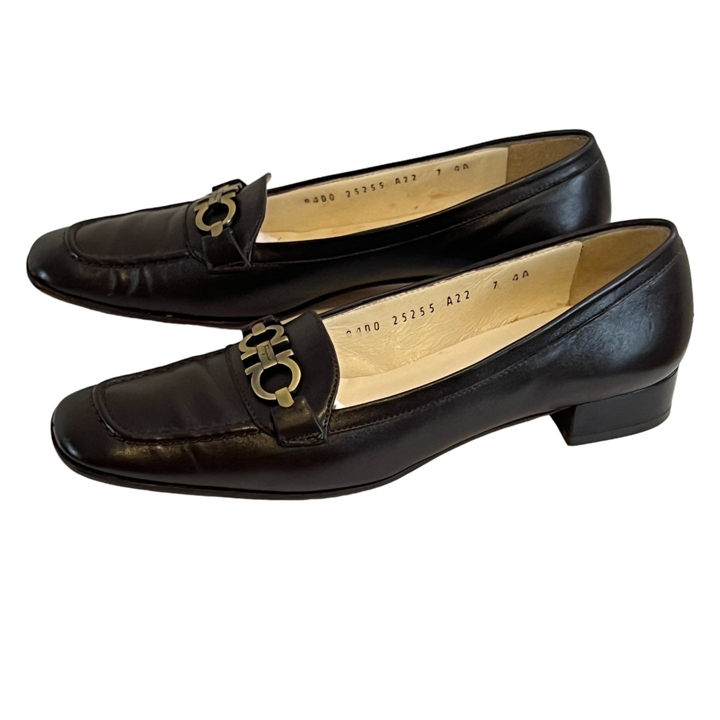 Salvatore Ferragamo Brown Leather Gancini Logo Loafers Size 7 Narrow 4A