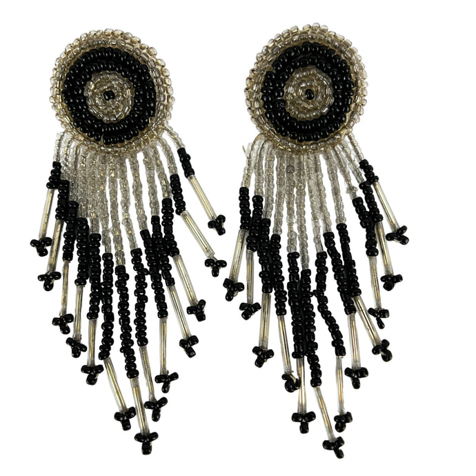Vintage Native American Style Black Beaded Earrings 4