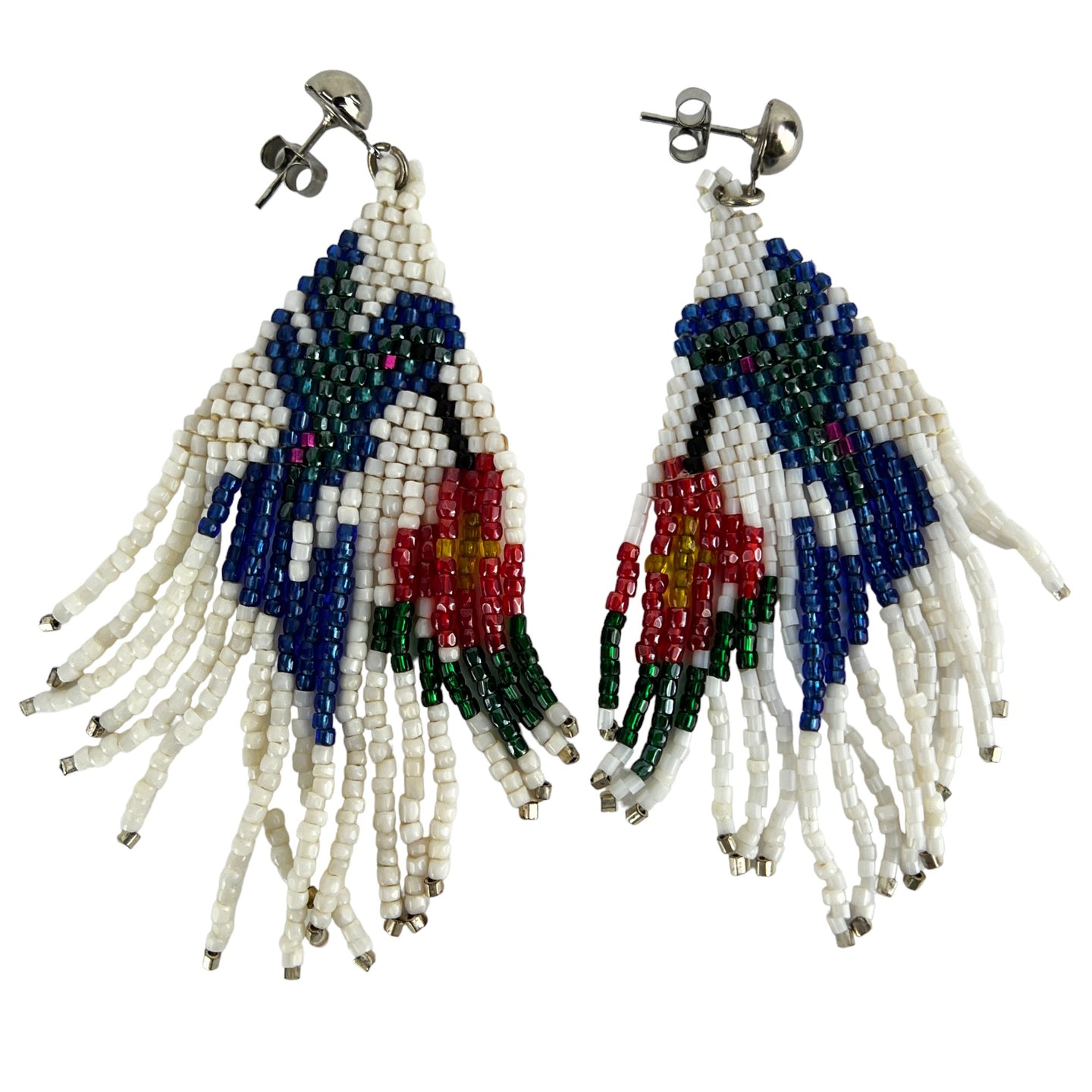 Vintage Native American Hand Beaded Dangle Earrings 3