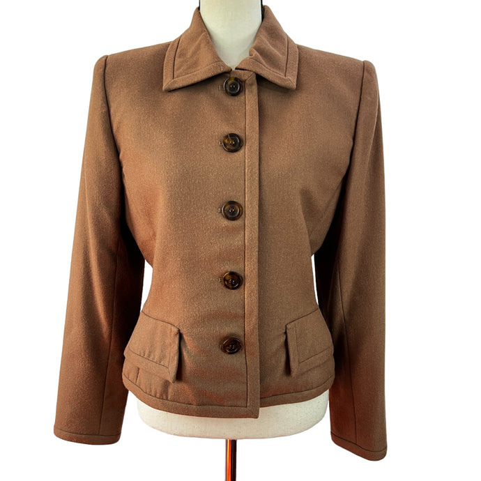 Vintage Oscar De La Renta Brown Wool Blazer Jacket Size Small 