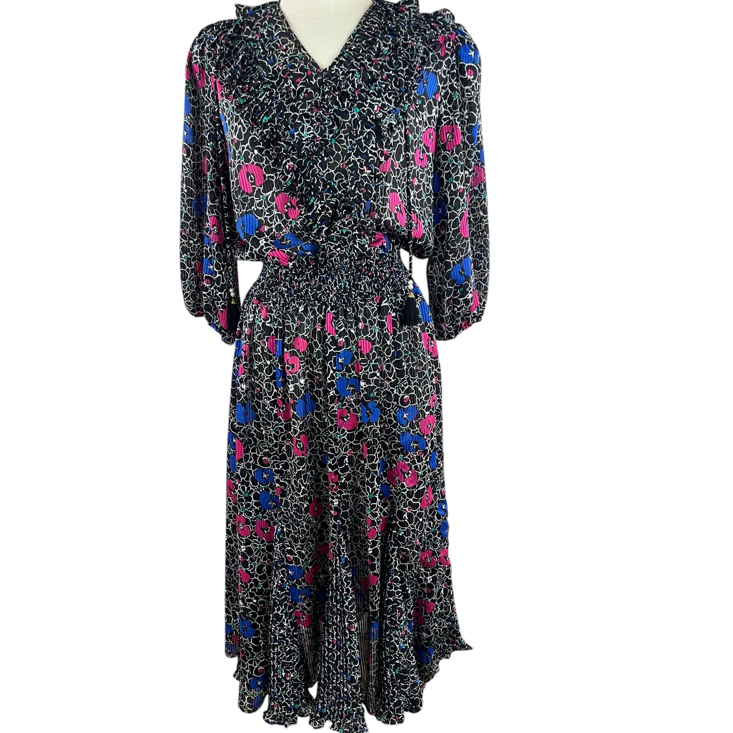 Vintage 80s Floral Ruffle Maxi Dress One Size