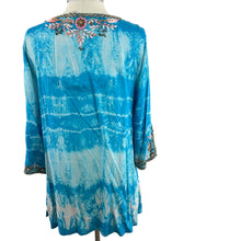 Load image into Gallery viewer, Soft Surroundings Beverly Blue Tie Dye Beaded 3/4 Sleeve Tunic Top Size M
