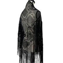 Load image into Gallery viewer, Vintage Black Floral Triangle Fringe Women Scarf
