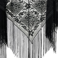Load image into Gallery viewer, Vintage Black Floral Triangle Fringe Women Scarf
