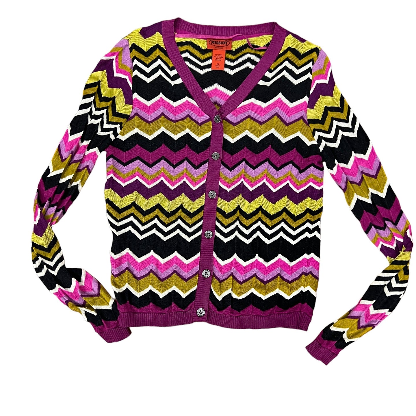 Missoni for Target Cardigan Sweater Purple Multicolor Chevron Stripe Size Medium