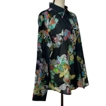 Load image into Gallery viewer, Women Silk Butterfly Button Up Flip Cuff Shirt Size Large 
