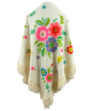 Load image into Gallery viewer, Vintage Canary Island Embroidered Wool Floral Shawl  Blanket 51x55&quot;
