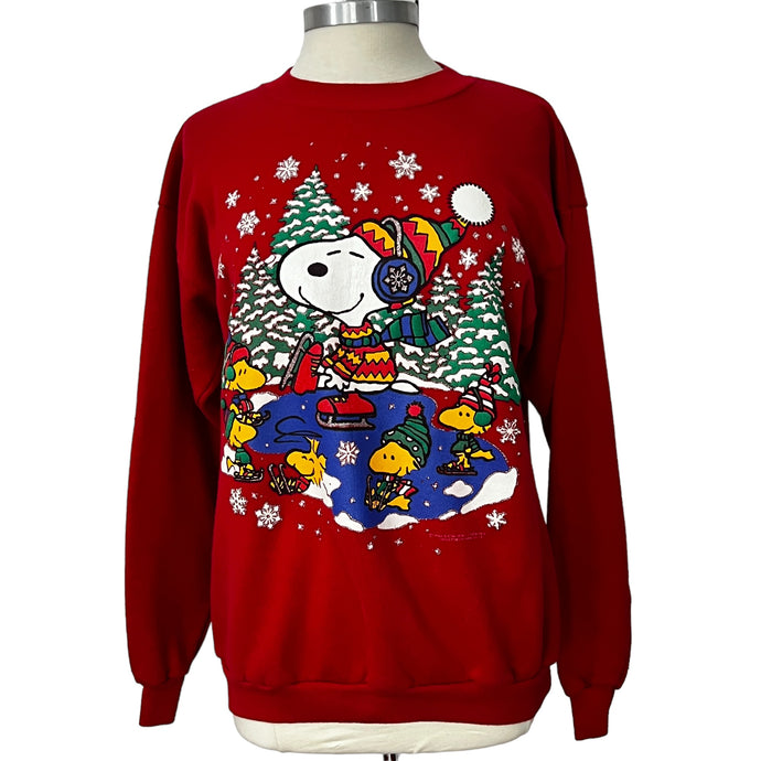 Vintage Snoopy Ice Rink Christmas Sweater Size Large 