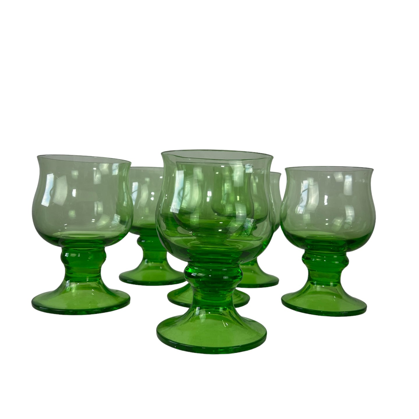 Vintage Blown Green Glass Goblet Set of 6