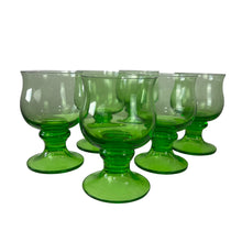 Load image into Gallery viewer, Vintage Blown Green Glass Goblet Set of 6

