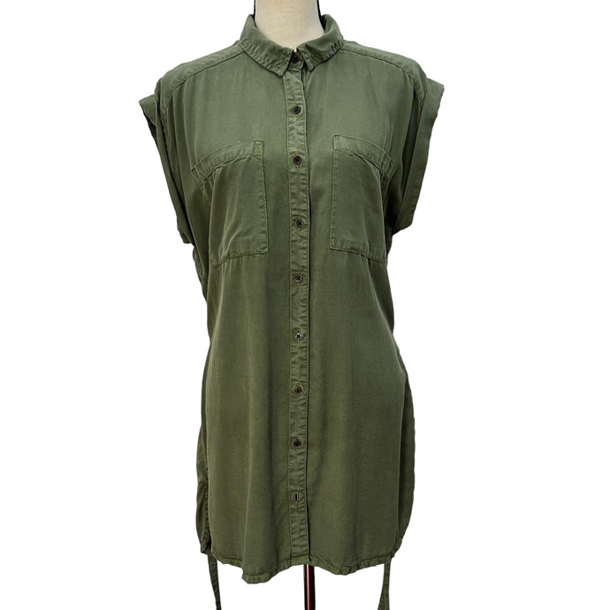 Sleeveless Army Green Shirt Dress Size: Large 
