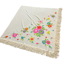 Load image into Gallery viewer, Vintage Canary Island Embroidered Wool Floral Blanket 51x55&quot;
