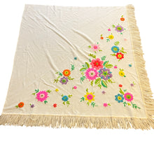 Load image into Gallery viewer, Vintage Canary Island Embroidered Wool Floral Blanket 51x55&quot;
