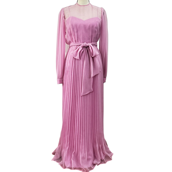 Vintage 70s Pink Chiffon Sweetheart Neck Gown Size 32